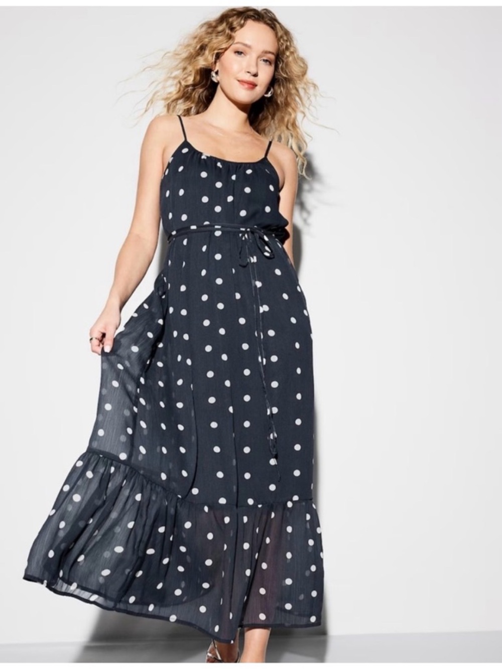 Old Navy Chiffon The Occasion Polka Dot Maxi Dress with Tie Waist sz L